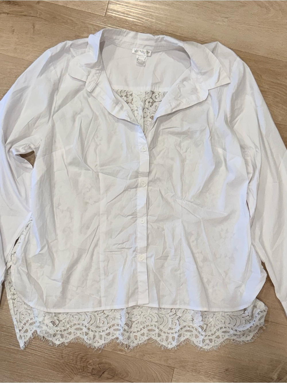 Women's White Lace-Back Button Shirt - Picture 4 of 4